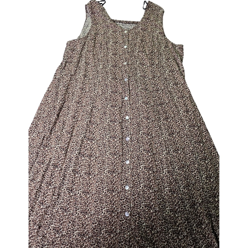 MSK Women 28W Maxi Dress Leopard Print Button Front Rayon Smocked Back Brown